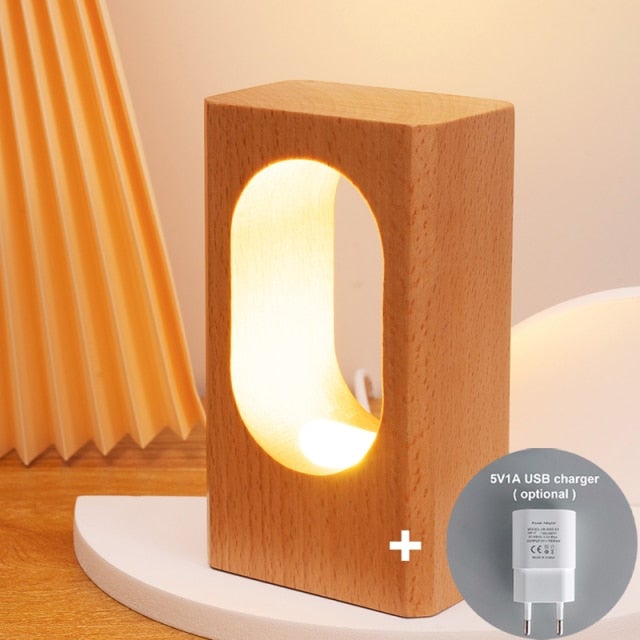 LED Nachttischlampe aus Holz
