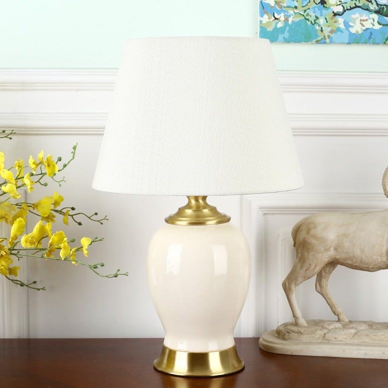 Keramik Nachttischlampe Gold & Weiß