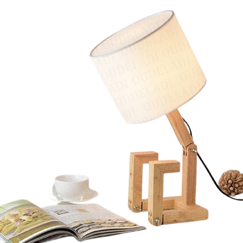 Verstellbare Nachttischlampe aus Holz